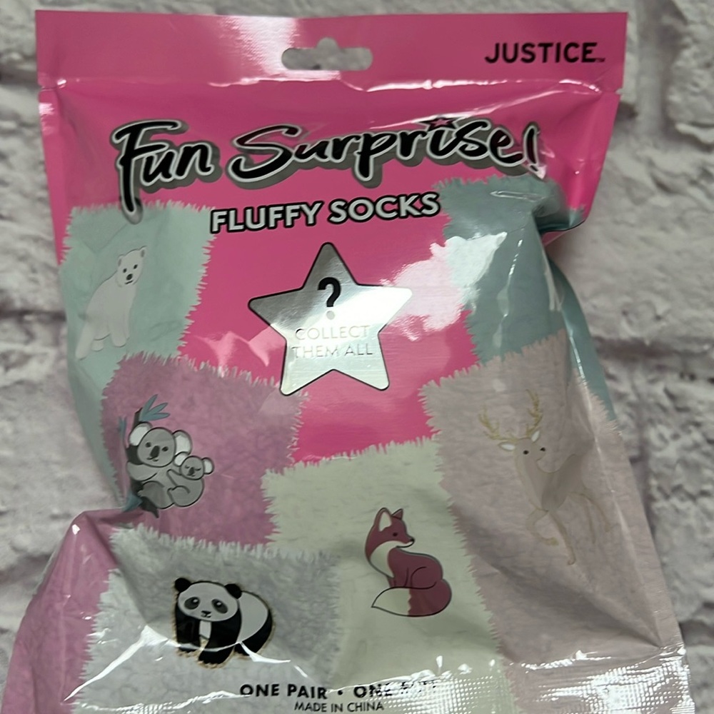 Justice surprised fuzzy animal socks one pair